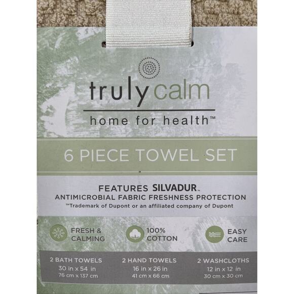 Truly Calm Bath Towel Set Beige Linen 6 Piece Bath Hand Washcloth 100% Cotton - Picture 2 of 7